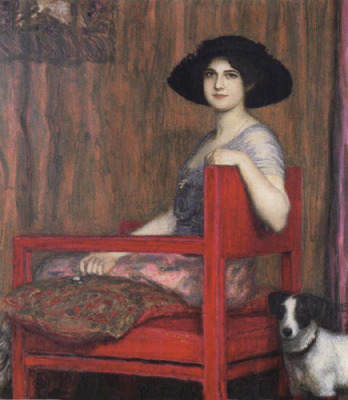 Fernand Khnopff Mary von Stuck in a Red Armchair China oil painting art